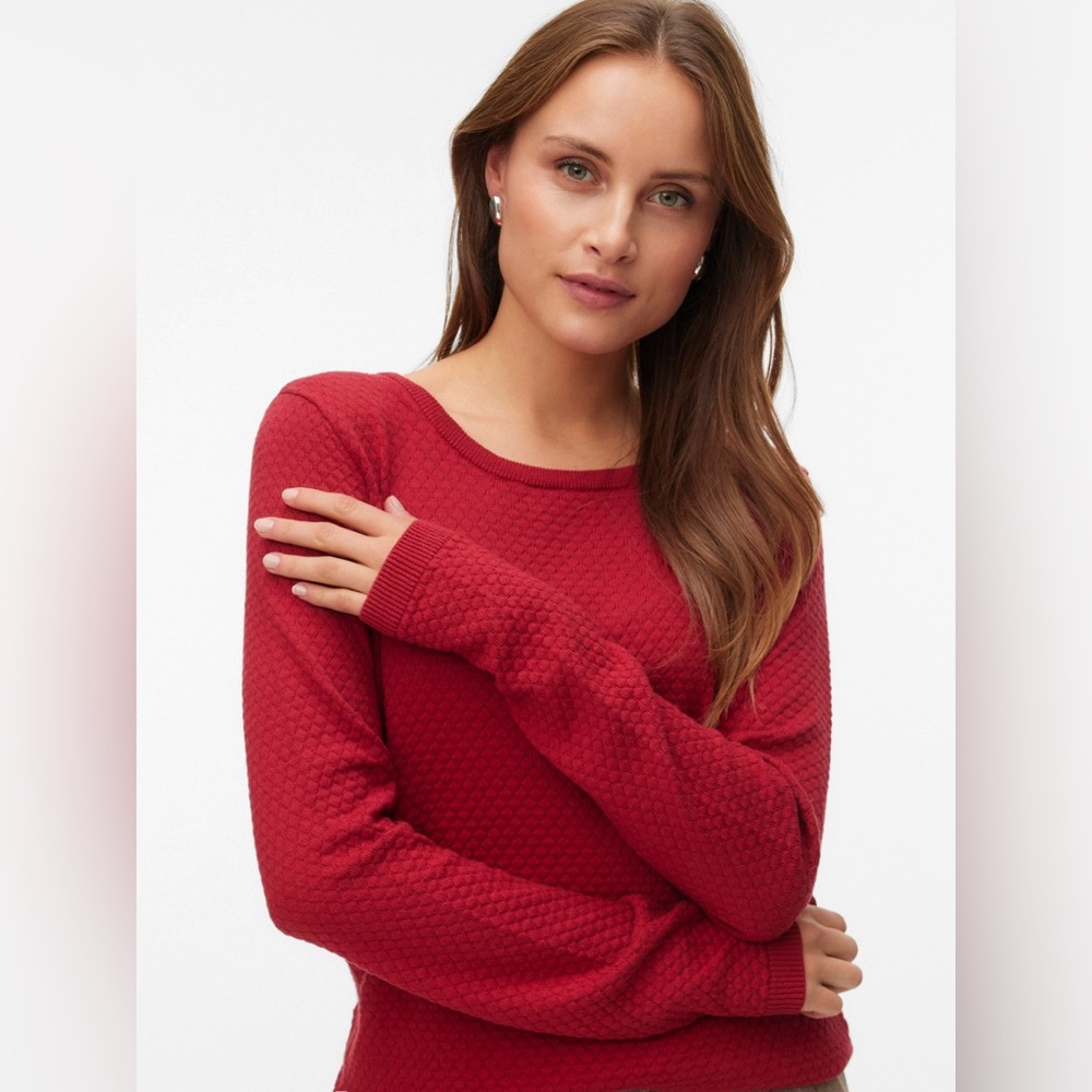 Vero Moda knitted cotton top, textured, crewneck, red, size small
